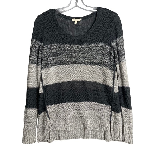 Eileen Fisher Sweaters - Eileen Fisher‎ 100% Organic Linen Sweater Womens S Grey Striped Lagenlook Knit
